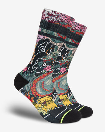 Afbeelding in Gallery-weergave laden, FLINCK sokken Japanese dragon tattoo crossfit sports socks